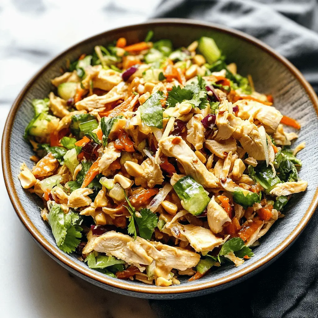 This Asian Chopped Chicken Salad with Peanut Dressing is a flavor-packed meal perfect for lunch or dinner! With crunchy veggies, tender chicken, and a creamy peanut dressing, it's a delightful mix of textures and tastes. Save this recipe to enjoy a fresh and vibrant dish any time you crave something healthy and delicious! Great for meal prep or impressing guests!