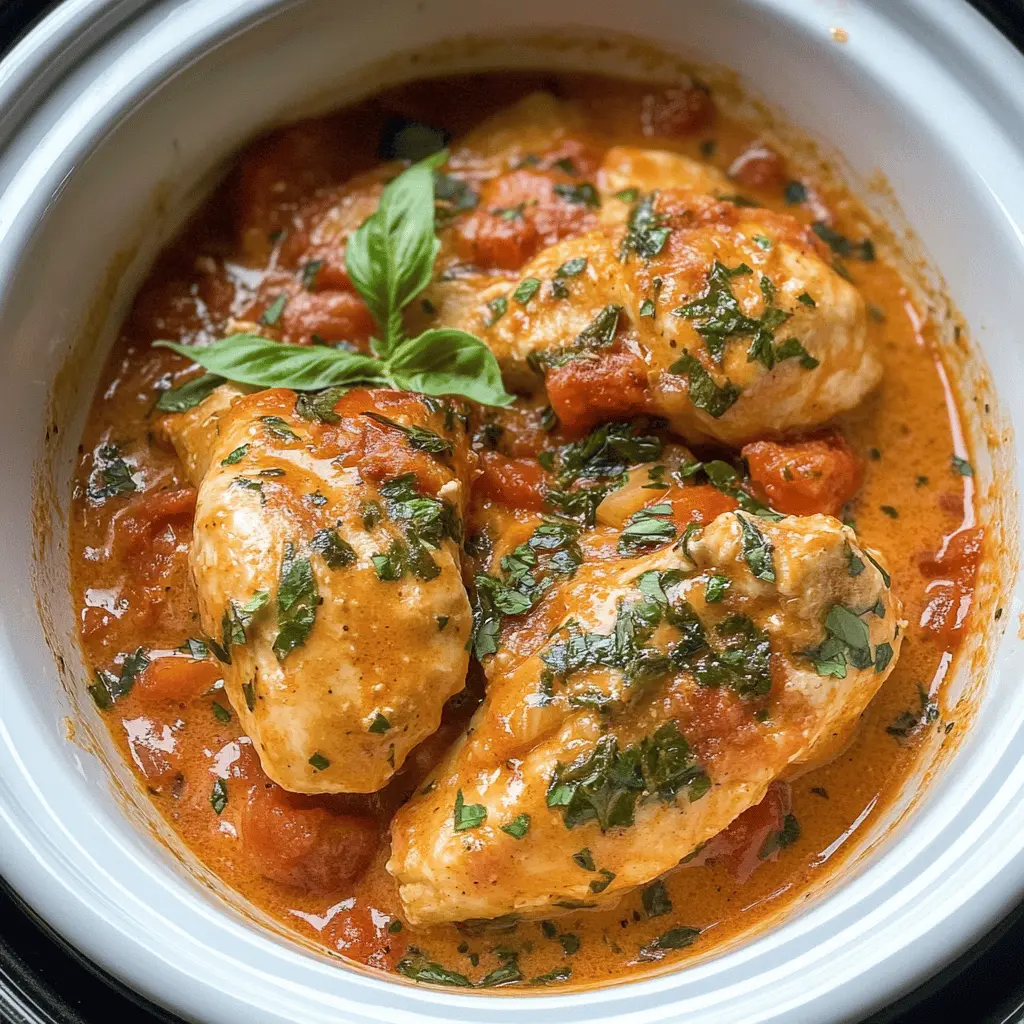 Transform your dinner plans with this Slow Cooker Creamy Tomato Basil Chicken Breasts recipe! Rich, creamy, and loaded with juicy chicken, fresh basil, and vibrant tomatoes, this dish is perfect for busy weeknights. It’s simple to make and bursting with flavor. Save this pin for an effortless meal idea that your family will love!
